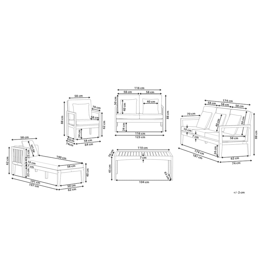 Zestaw ogrodowy drewniany 7-osobowy szary PATAJA