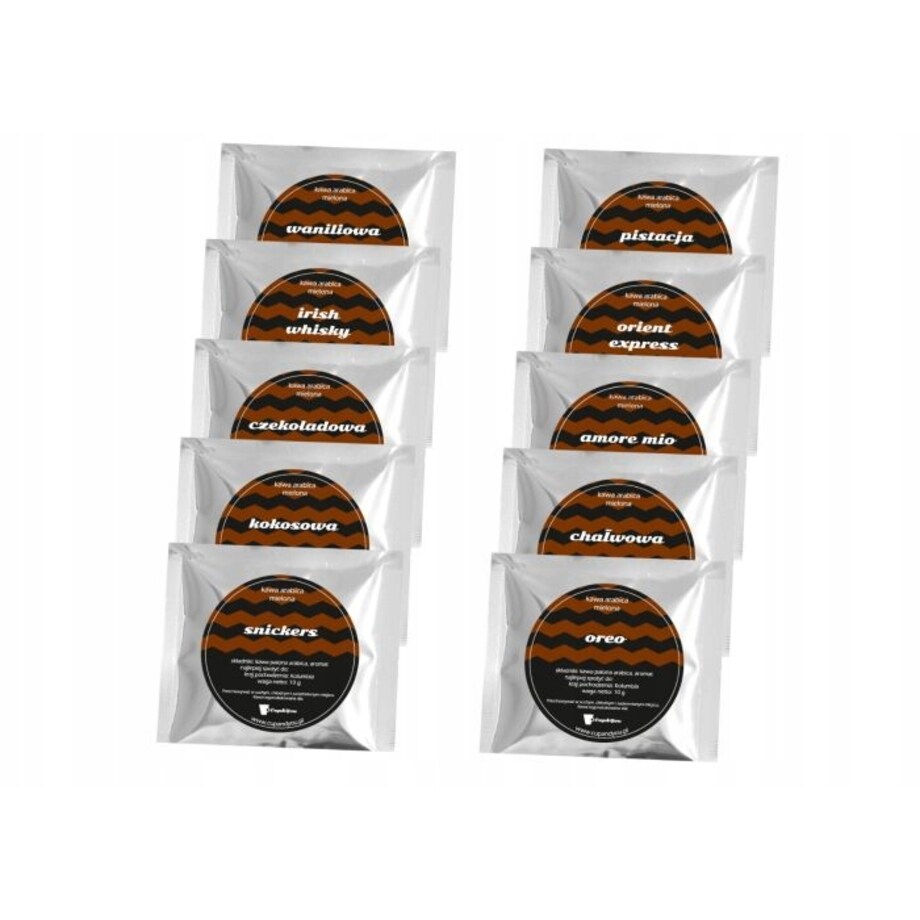 Zestaw 10 różnych kaw smakowych w saszetkach KAWA DLA CHŁOPAKA - box prezentowy upominkowy na Dzień Chłopaka urodziny dla faceta mężczyzny niego - prezent upominek