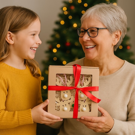 Zawieszki drewniane RENIFERY na choinkę ozdoby zestaw na prezent w pudełku