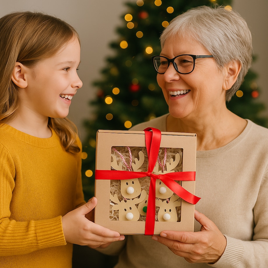 Zawieszki drewniane RENIFERY na choinkę ozdoby zestaw na prezent w pudełku
