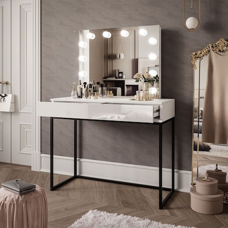 Toaletka BLANCO LOFT ELITE 100 cm z lustrem i oświetleniem LED - biały wysoki połysk