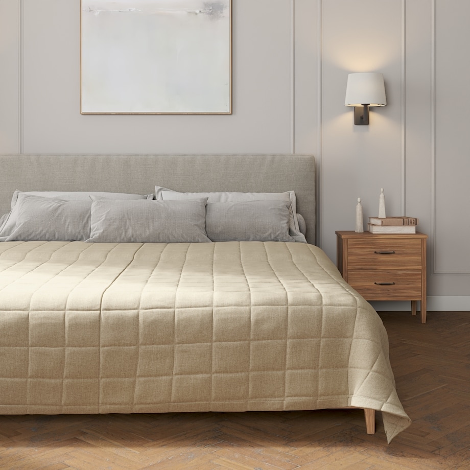 Narzuta pikowana w kratę 130x210 szaro-beżowy szenil