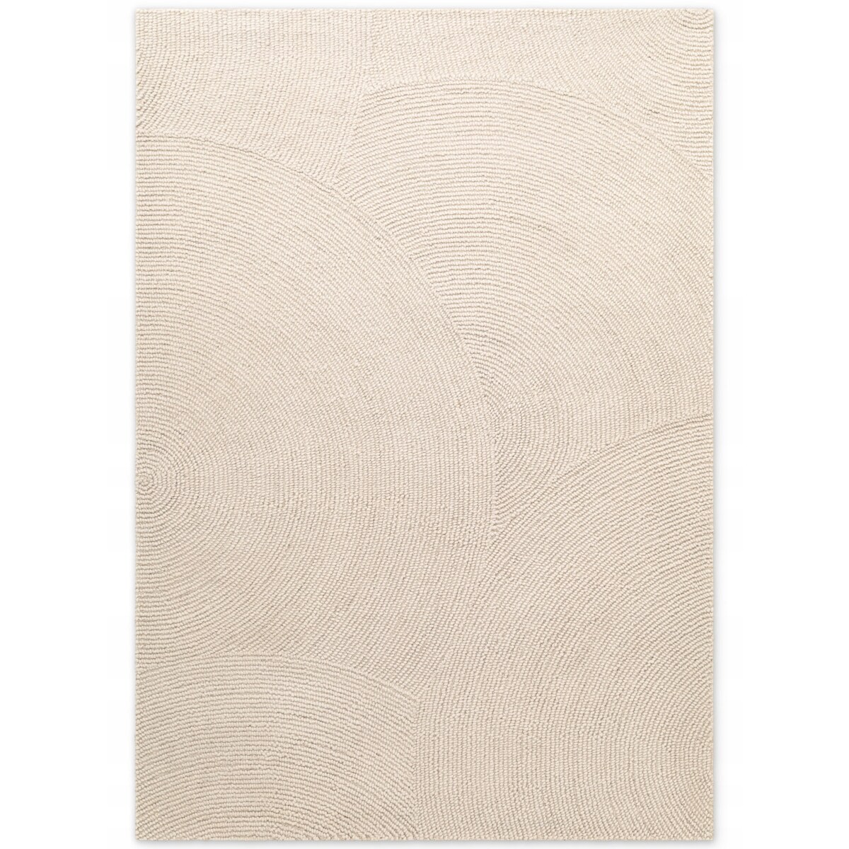 Dywan wełniany do salonu 200x300cm, kremowy wzór w półkola, efekt 3d