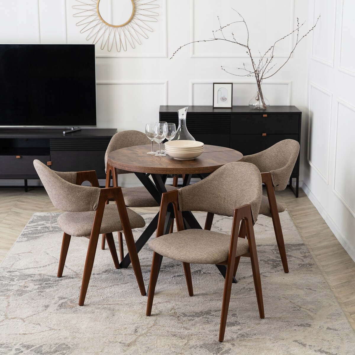 Krzesło Tapicerowane Kuchenne Skandynawskie Do Jadalni Salonu Beżowe RUIZ