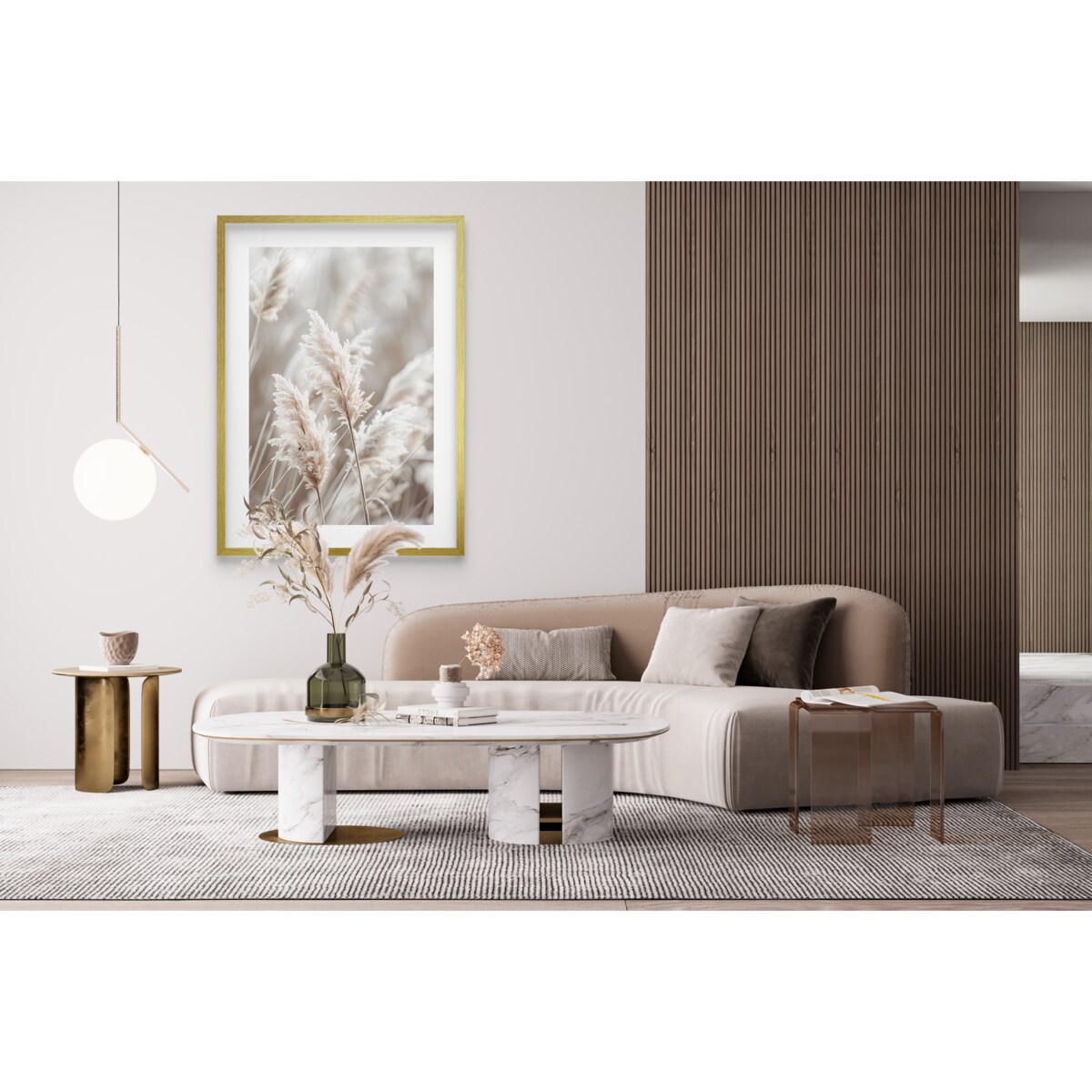 Obraz Plakat na ścianę w Złotej ramie Ozdoba ścienna do salonu Boho Trawy