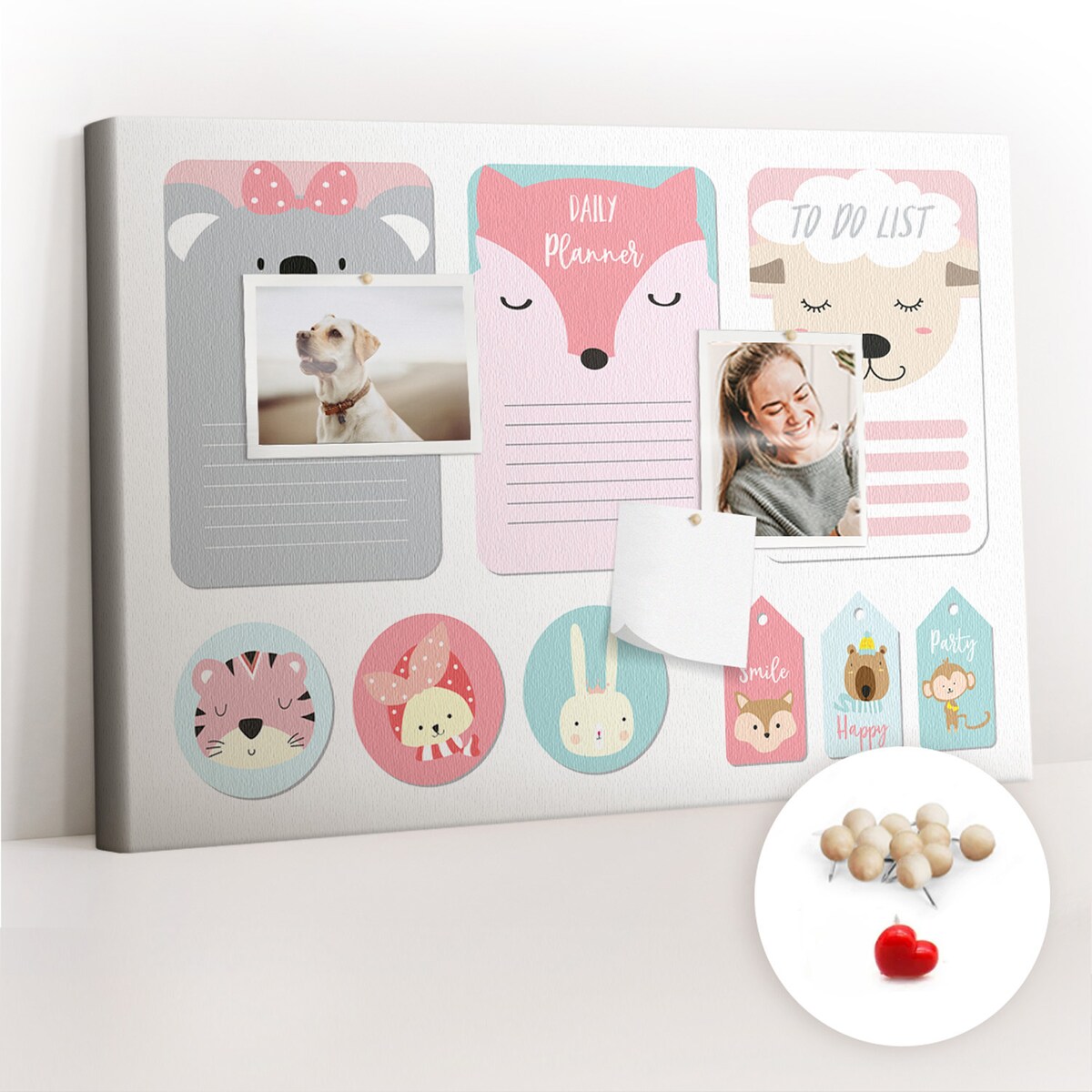 Tablica korkowa Zwierzątka 60x40cm - drewniane pinezki