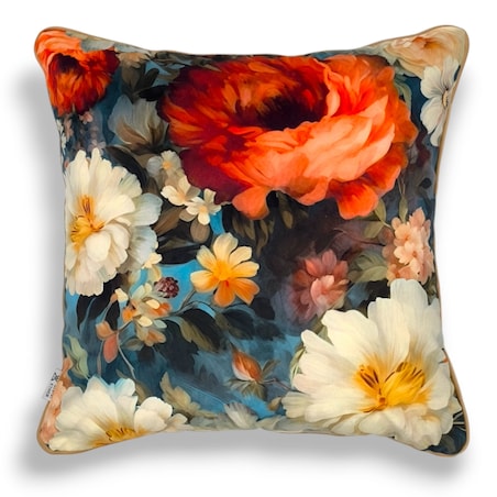 Turkusowa poduszka dekoracyjna w kwiaty 45x45 Floral Vintage