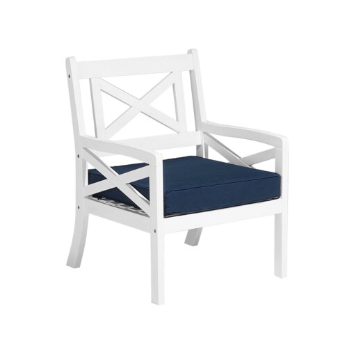 Krzesło ogrodowe z ciemnoniebieską poduchą białe BALTIC