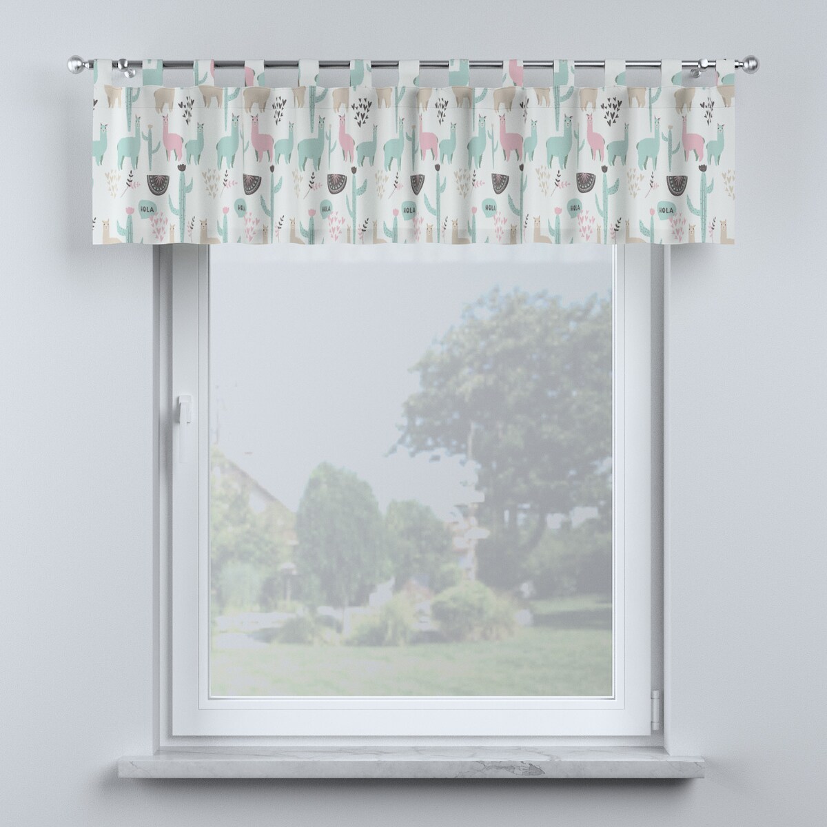 Lambrekin na szelkach 260x40 pastelowe lamy na jasnoszarym tle