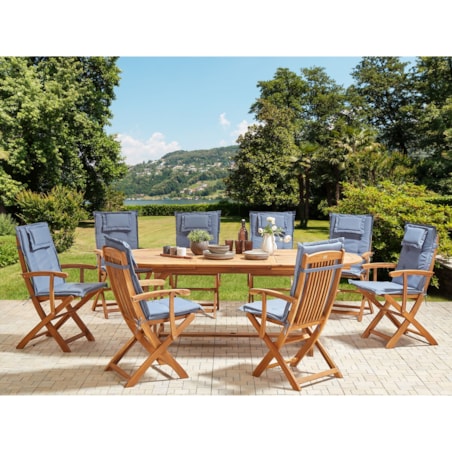 Zestaw ogrodowy dla 8 osób MAUI II z poduszkami Drewno akacjowe Niebieski