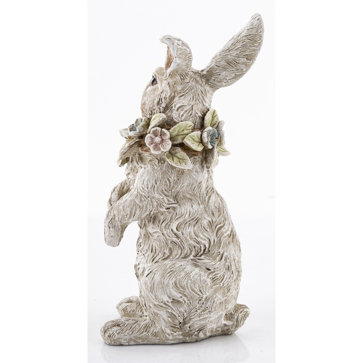 Dekoracja - królik 18x7x19,5 cm PELUCHE-2 z wieńcem kwiatów na szyi