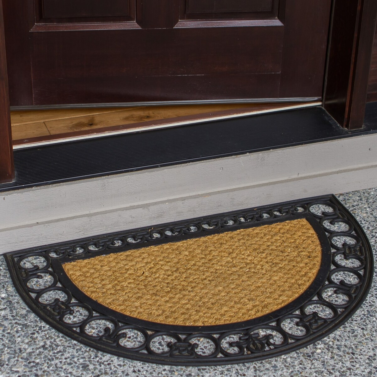 Wycieraczka kokosowa Panama 45x75 cm ażurowa półokrągła czarna