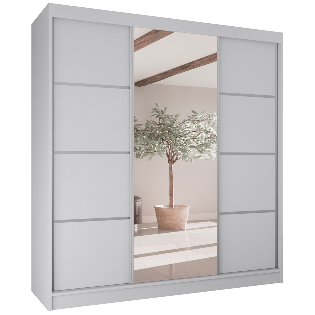 Szafa przesuwna Filo V200 z lustrem, szprosy na frontach- biała