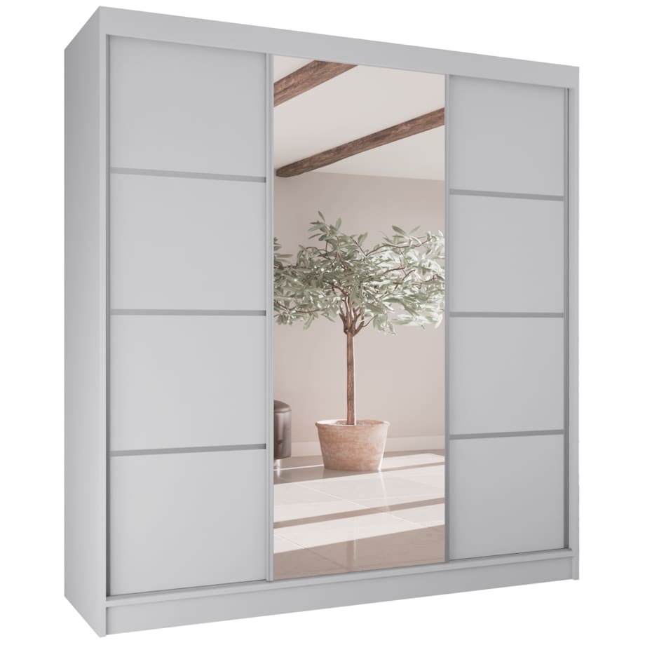 Szafa przesuwna Filo V200 z lustrem, szprosy na frontach- biała