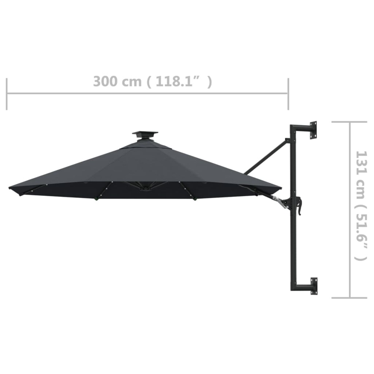 vidaXL Parasol ogrodowy z LED, ścienny, 300 cm, antracytowy