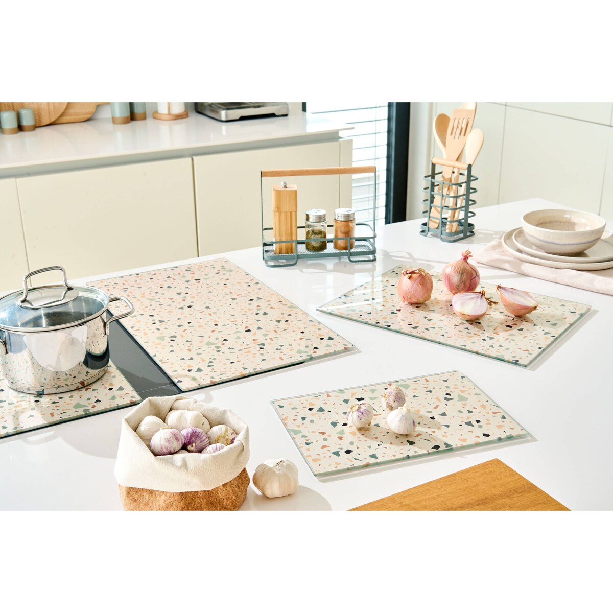 Stojak na sztućce z bambusowym uchwytem, 10 x 10 x 17 cm