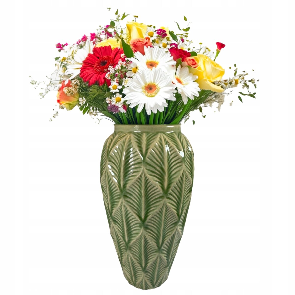 WAZON NA KWIATY ZIELONY CERAMICZNY skandynawski do salonu prezent 30cm