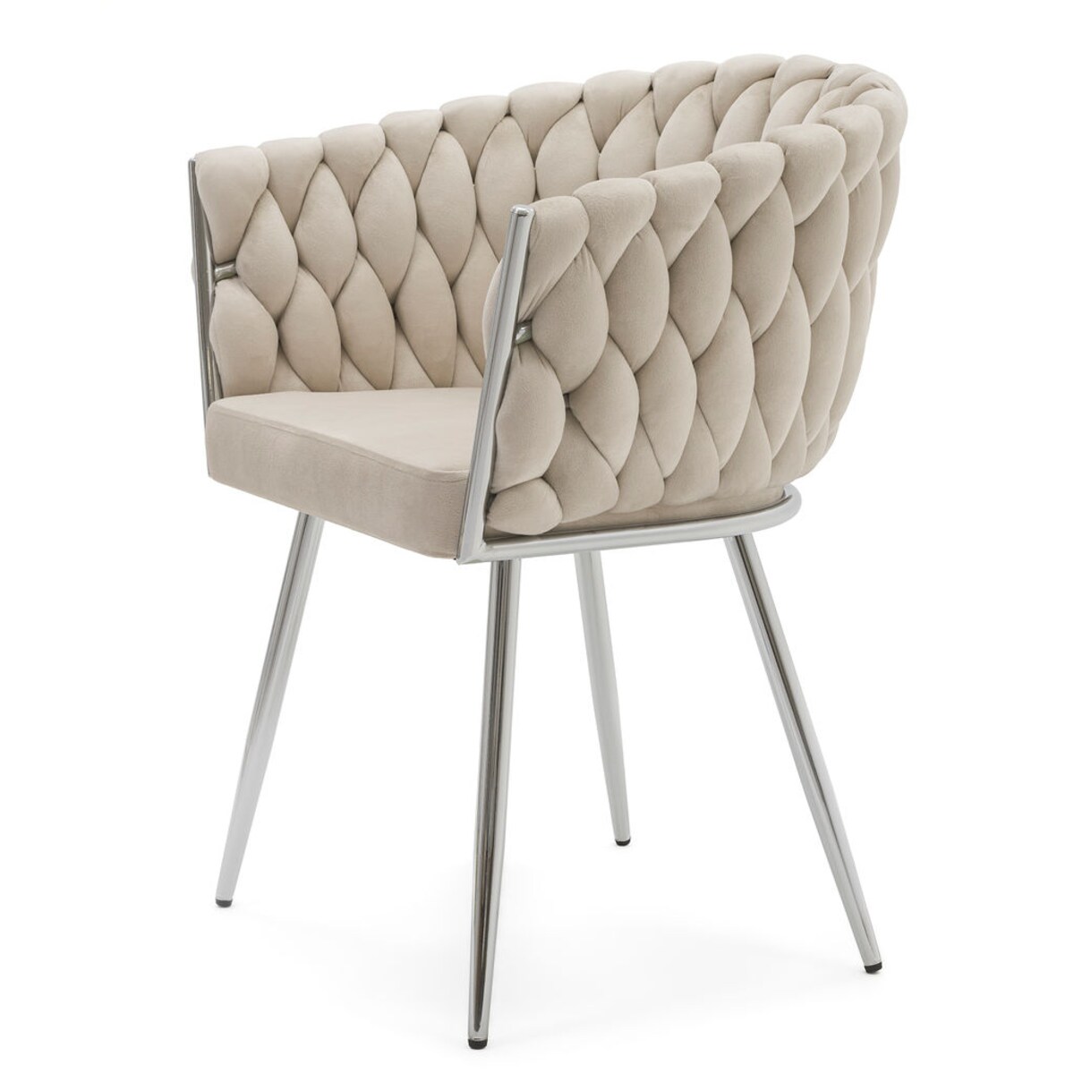 KRZESŁO WELUROWE DO KUCHNI KASZMIROWE SREBRNE NOGI ROSA CHROME PLECIONE