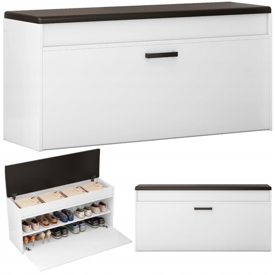 Szafka na buty z siedziskiem schowkiem duża 2 półki biała otwierana 100 cm