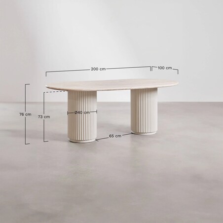 Owalny stół jadalniany 200x100 cm z trawertynu i drewna mango Norma