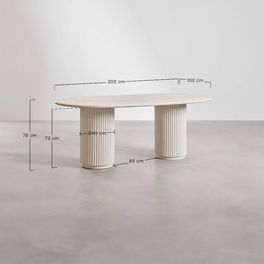 Owalny stół jadalniany 200x100 cm z trawertynu i drewna mango Norma