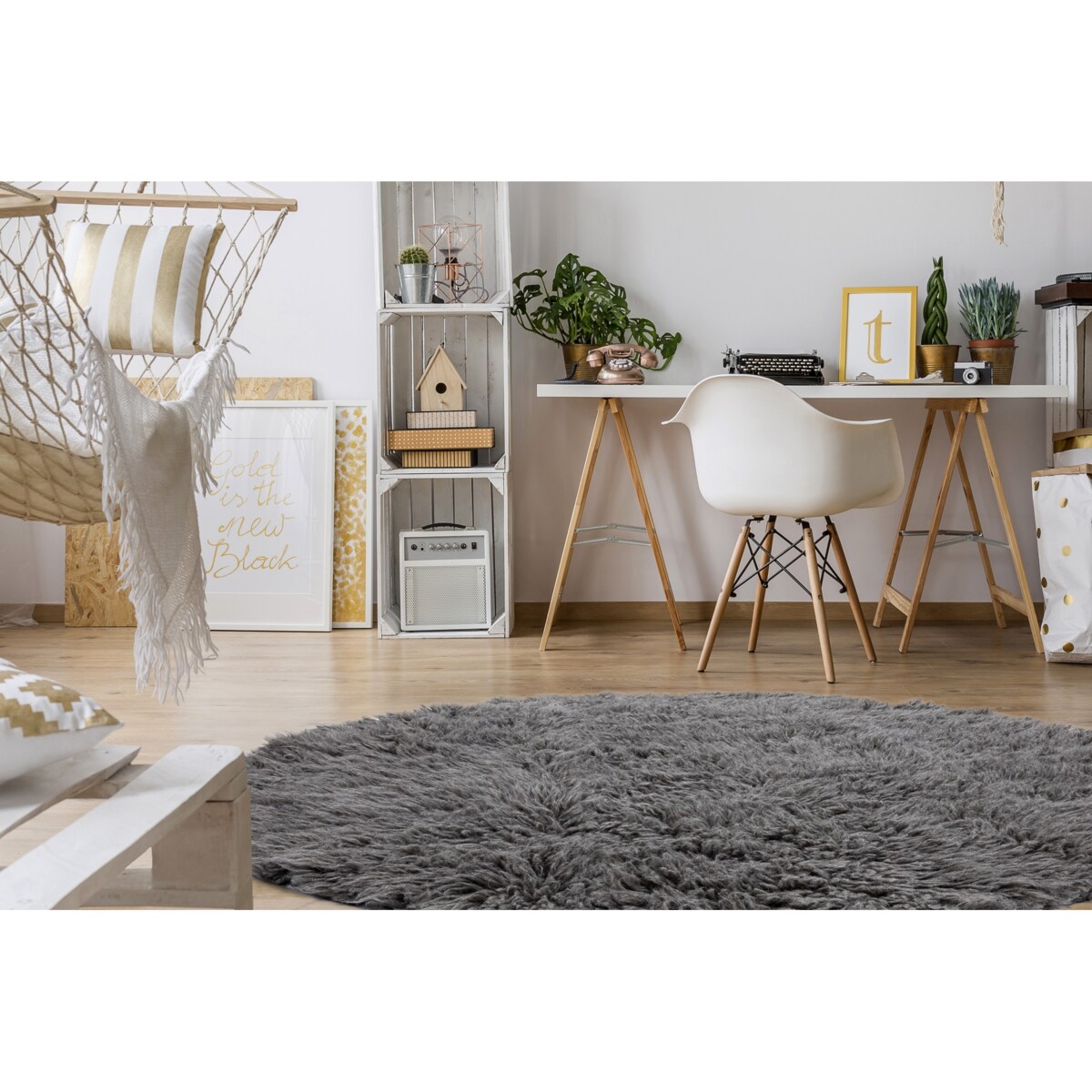 FLOKATI WEŁNIANE koło szare koło 150 cm