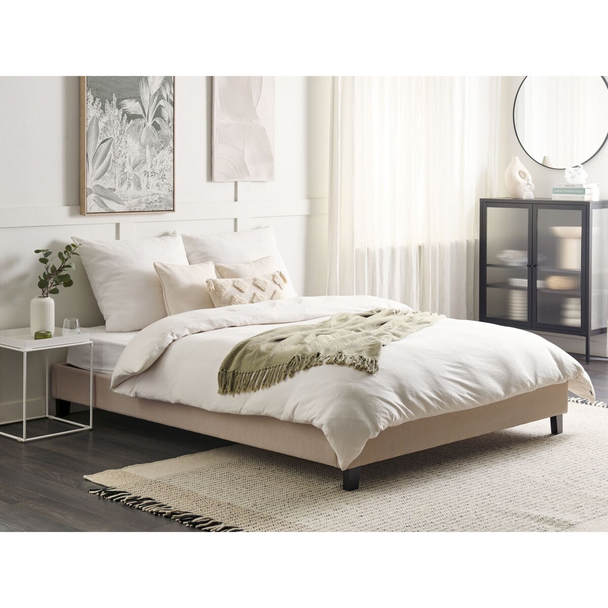 Łóżko tapicerowane bez zagłówka 160 x 200 cm beżowe ROANNE