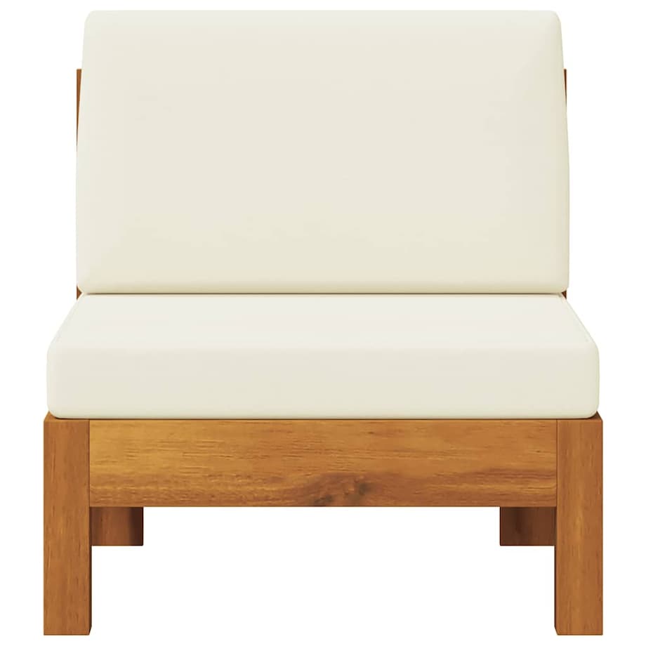 vidaXL Moduł sofy środkowej, kremowe poduszki, lite drewno akacjowe