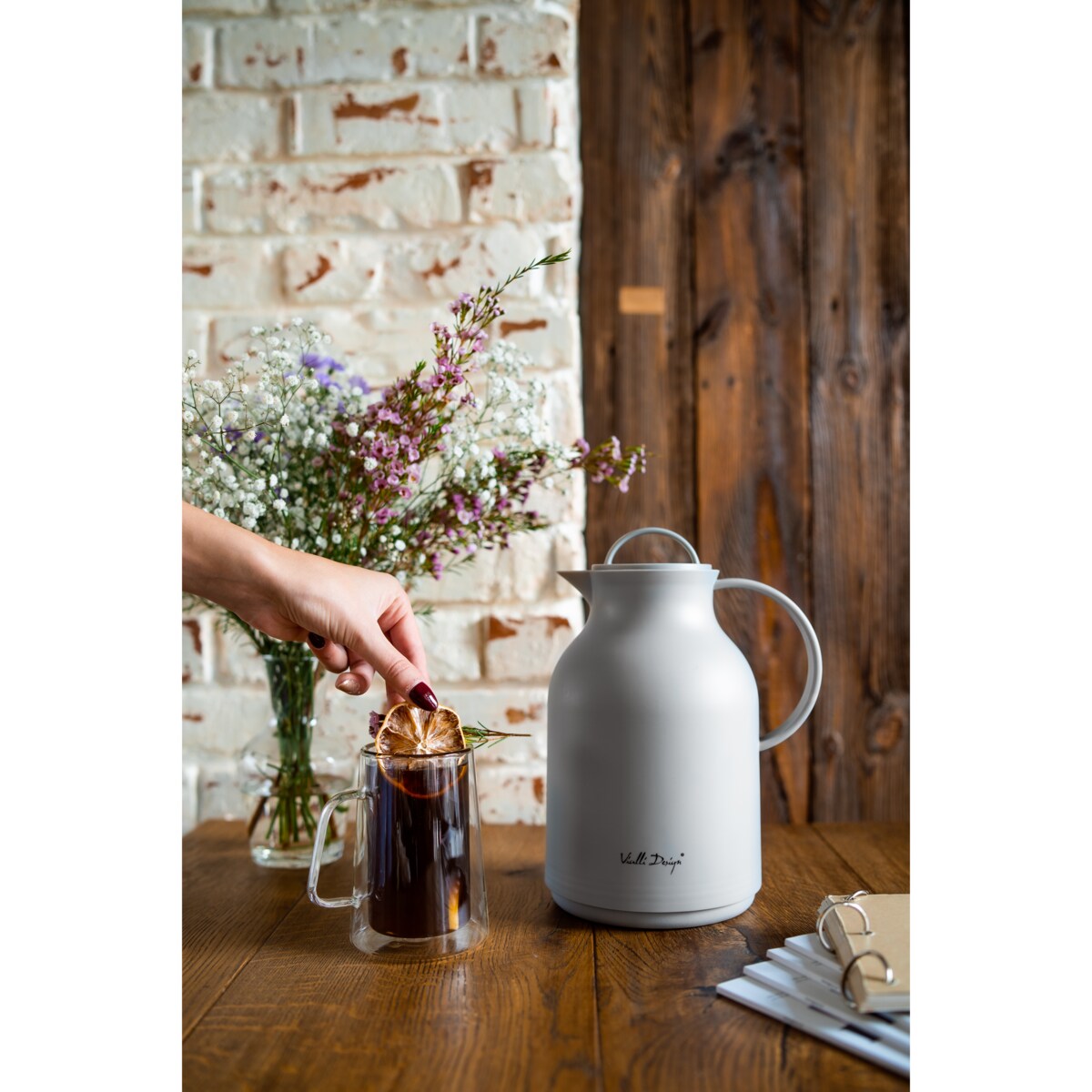 Termos z wkładem szklanym 1L AMO szary 27787