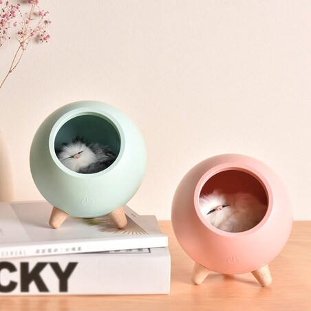 Lampka nocna z kotkiem seledynowa