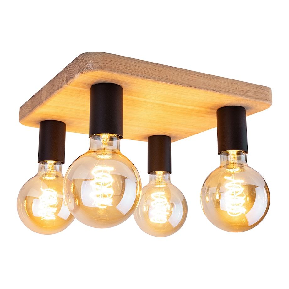 Drewniana Lampa Sufitowa BRITOP Lighting 4xE27 Max.25W Dąb Olejowany FSC z Detalem Czerni, Polski Producent, 1 szt.
