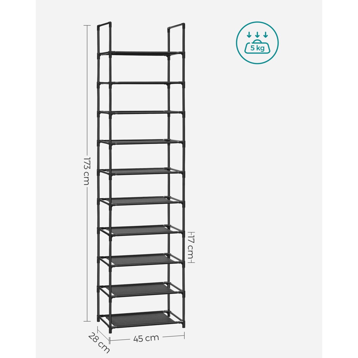 Regał Na Buty 45X28X173 Cm Czarny