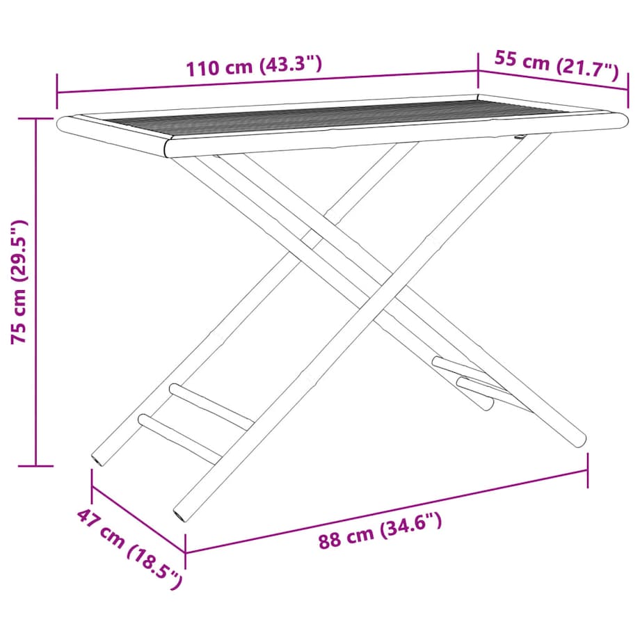 vidaXL Składany stolik ogrodowy, 110x55x75 cm, bambusowy