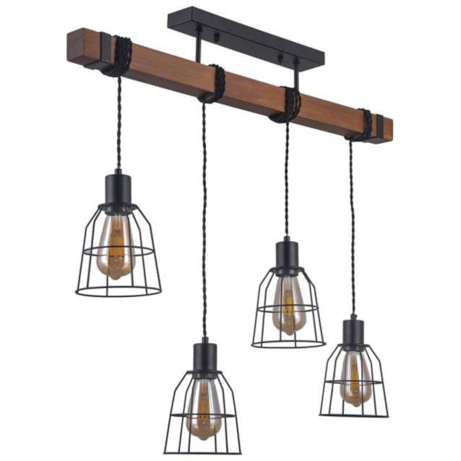 LAMPA wisząca REDA PND-4793-4-L Italux drewniana OPRAWA druciane klatki industrialne townshend ponte czarne