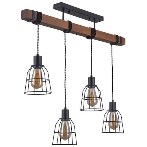 LAMPA wisząca REDA PND-4793-4-L Italux drewniana OPRAWA druciane klatki industrialne townshend ponte czarne