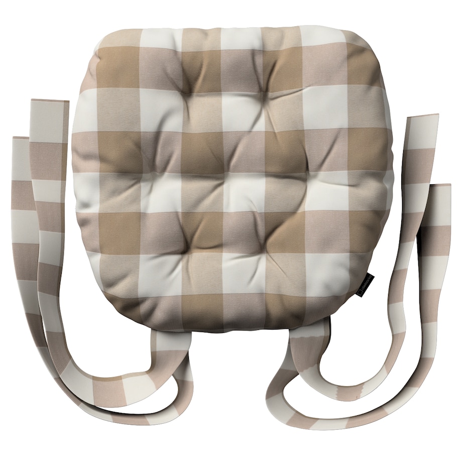 Poduszka na krzesło Marcin, beżowo-biała krata (5,5x5,5cm), 40 x 37 x 8 cm, Quadro