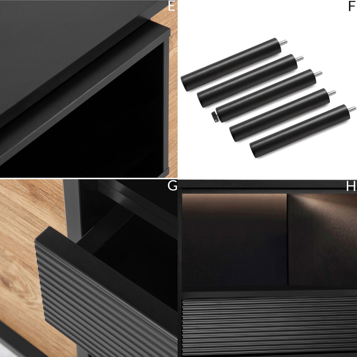 KONSIMO LOFTY Czarna szafka RTV w stylu loft z ryflowanym wykończeniem