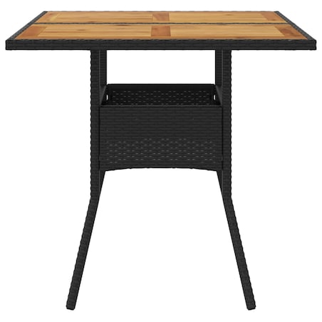 vidaXL Stół ogrodowy z akacjowym blatem, czarny, 80x80x75cm, rattan PE