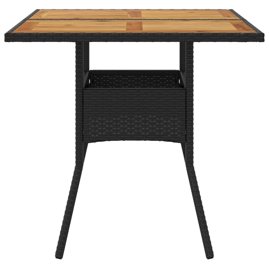 vidaXL Stół ogrodowy z akacjowym blatem, czarny, 80x80x75cm, rattan PE