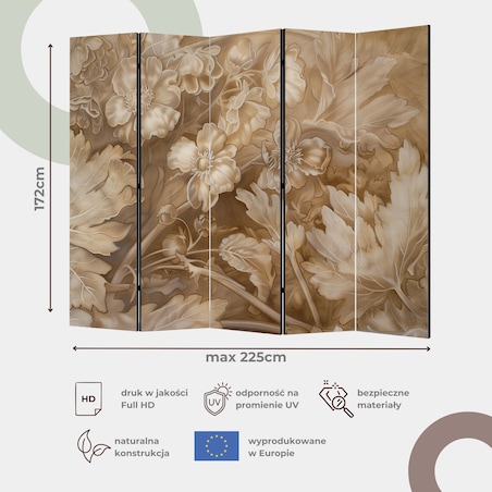 Parawan Dwustronny Rzeźbione ornamenty barokowe 225x172cm