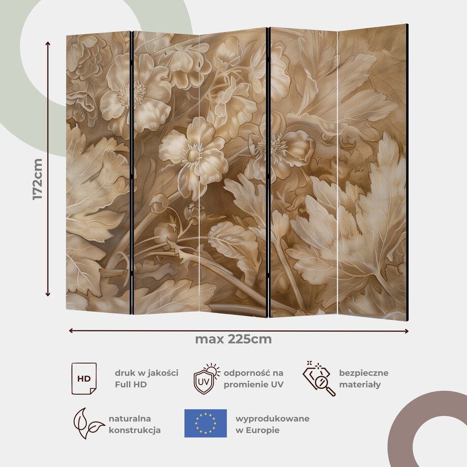 Parawan Dwustronny Rzeźbione ornamenty barokowe 225x172cm