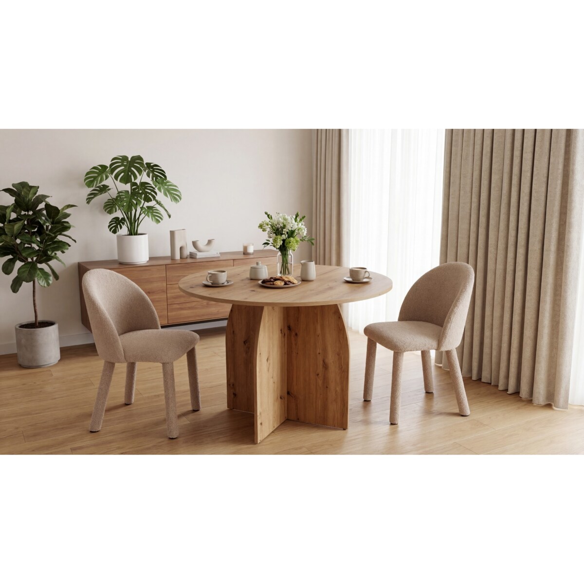 Stół do Jadalni Salonu YAPANDI Okrągły 100 cm Dąb Artisan Styl Japandi PREMIUM