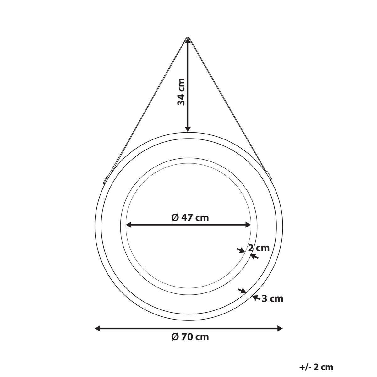 Rattanowe okrągłe lustro ścienne na pasku ø 70 cm jasne CAMBRAI