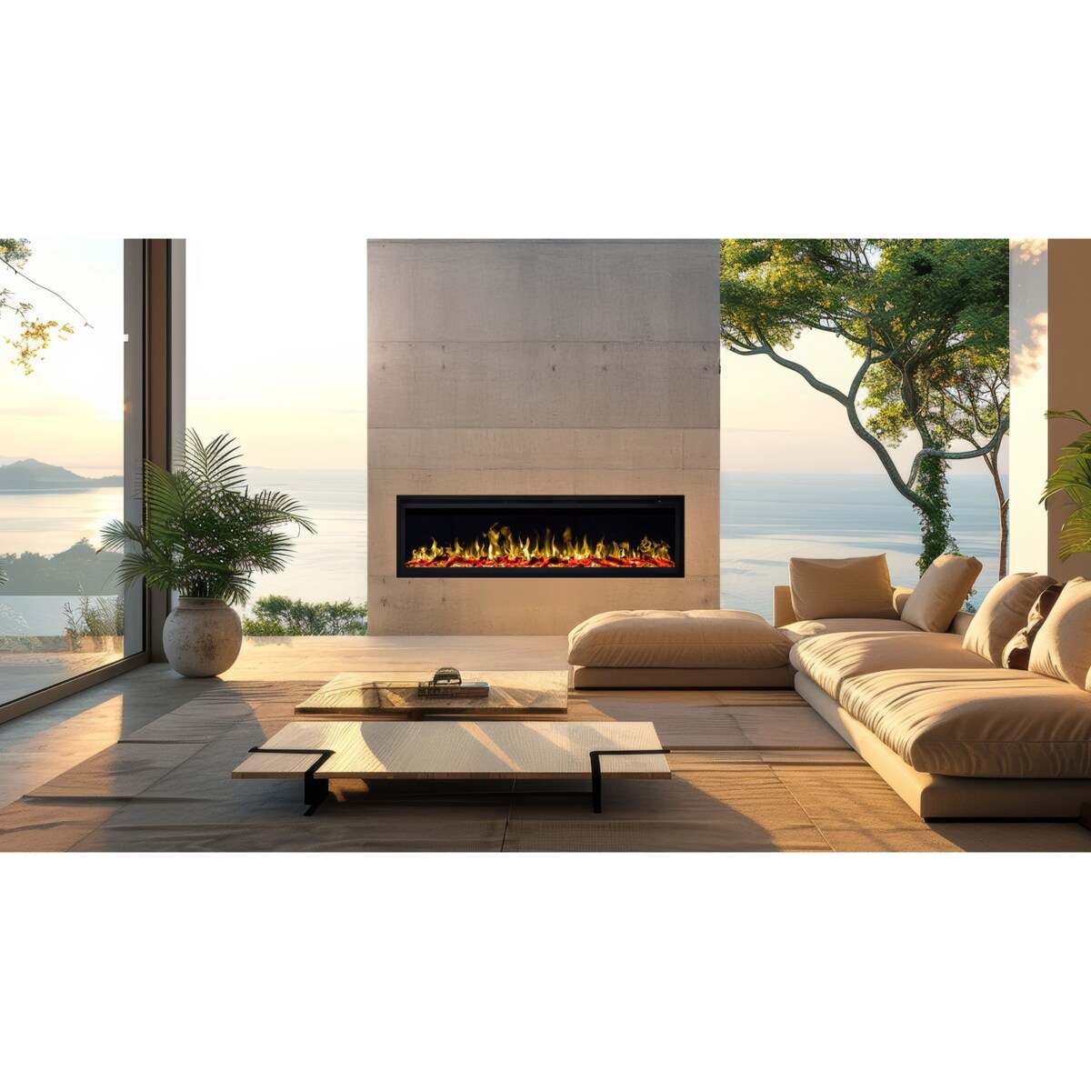 Kominek elektryczny AFLAMO Royal 60 - ścienny i do zabudowy - 152x43x15 cm - kominek LED z funkcją grzania 750/1500 W