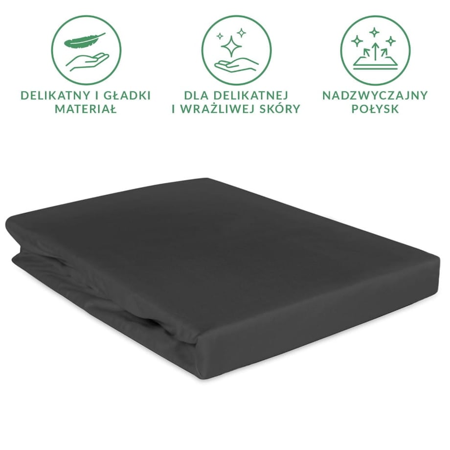 Prześcieradło satynowe z gumką 180x200 kolor Czarny