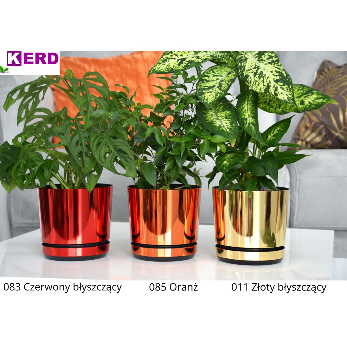 16 cm wzór CZERWONY BŁYSZCZĄCY Doniczka z podstawką wysoki metaliczny połysk elegancka na prezent
