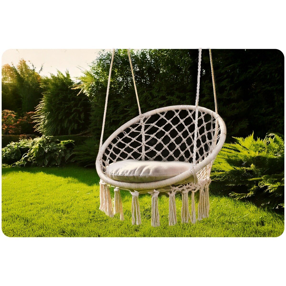 Huśtawka bocianie gniazdo ogrodowa z poduszką fotel wiszący boho Sofotel beżowa