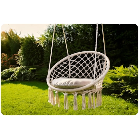 Huśtawka bocianie gniazdo ogrodowa z poduszką fotel wiszący boho Sofotel beżowa