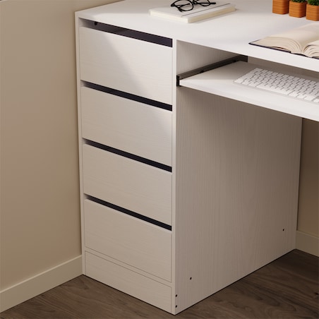 BIURKO KOMPUTEROWE STOLIK BIAŁE MŁODZIEŻOWE NOWOCZESNE Z SZUFLADAMI I PÓŁKĄ