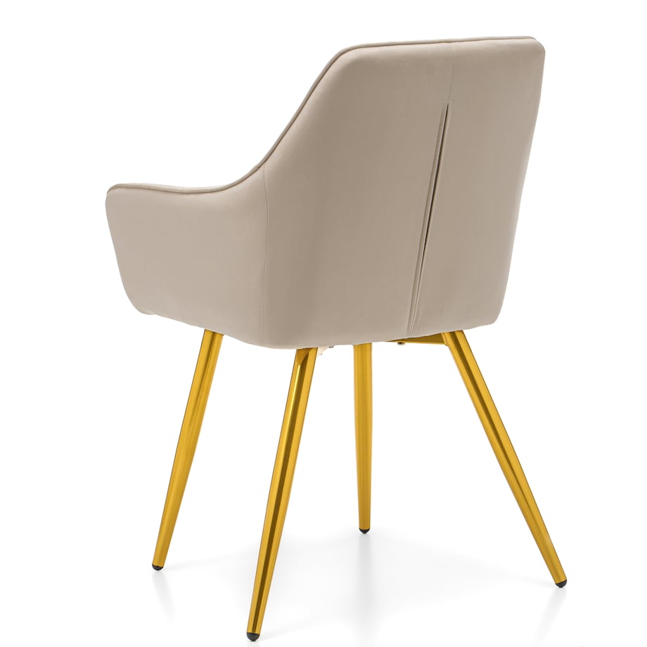 Krzesło tapicerowane pikowane welurowe do salonu jadalni nowoczesne PASSO beżowe złota noga